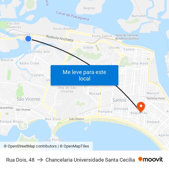 Rua Dois, 48 to Chancelaria Universidade Santa Cecília map