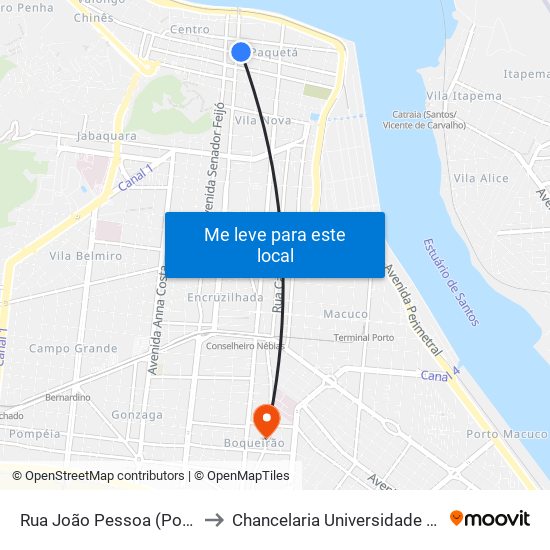 Rua João Pessoa (Poupatempo) to Chancelaria Universidade Santa Cecília map