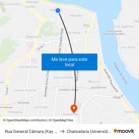 Rua General Câmara (Key Calçados/Couraro) to Chancelaria Universidade Santa Cecília map