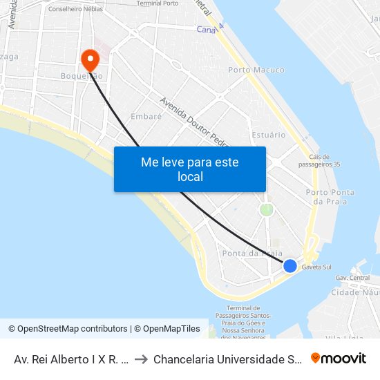 Av. Rei Alberto I X R. Do Peixe to Chancelaria Universidade Santa Cecília map