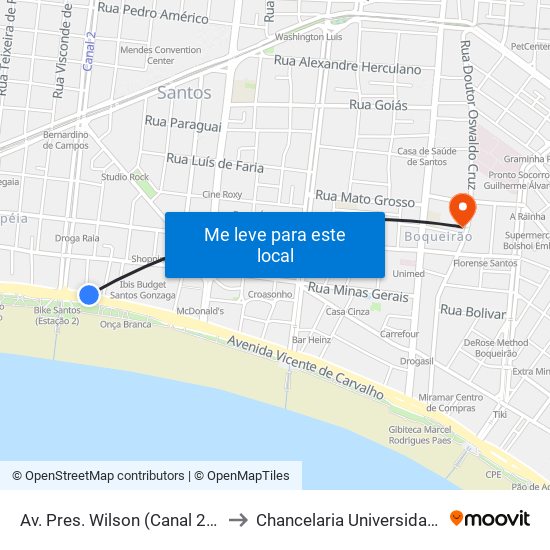 Av. Pres. Wilson (Canal 2) Intermunicipais to Chancelaria Universidade Santa Cecília map