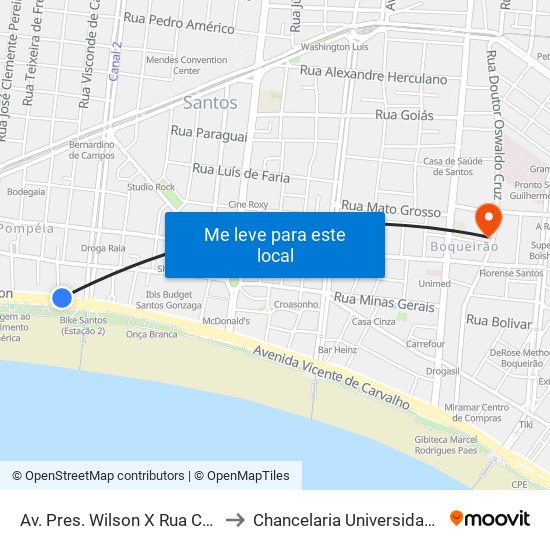 Av. Pres. Wilson X Rua Custódio De Melo to Chancelaria Universidade Santa Cecília map