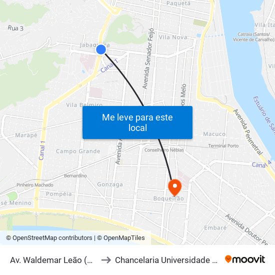Av. Waldemar Leão (Ct Rei Pelé) to Chancelaria Universidade Santa Cecília map