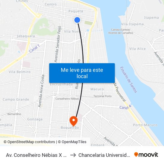 Av. Conselheiro Nébias X Rua Amador Bueno to Chancelaria Universidade Santa Cecília map