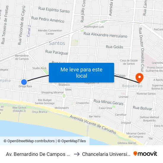 Av. Bernardino De Campos X Rua Euclides Da Cunha to Chancelaria Universidade Santa Cecília map