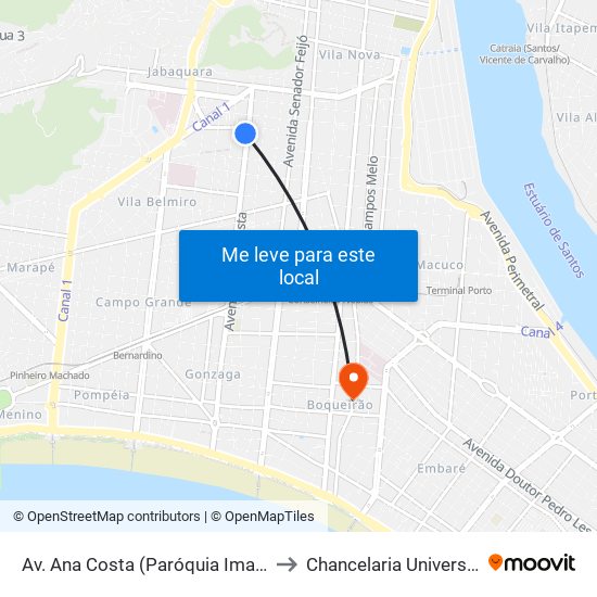 Av. Ana Costa (Paróquia Imaculado Coração De Maria) to Chancelaria Universidade Santa Cecília map