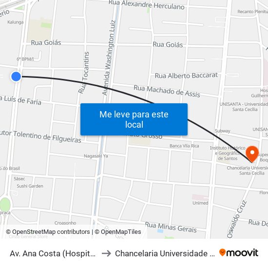 Av. Ana Costa (Hospital Gonzaga) to Chancelaria Universidade Santa Cecília map