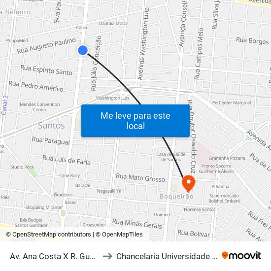 Av. Ana Costa X R. Guedes Coelho to Chancelaria Universidade Santa Cecília map