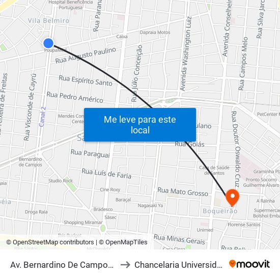 Av. Bernardino De Campos X Rua Guararapes to Chancelaria Universidade Santa Cecília map