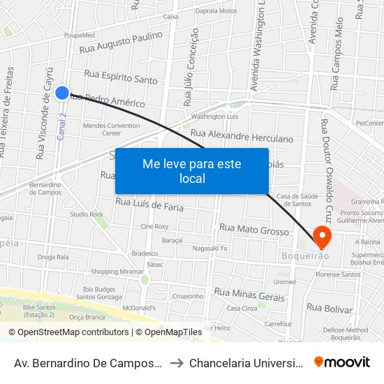 Av. Bernardino De Campos X Rua Pedro Américo to Chancelaria Universidade Santa Cecília map