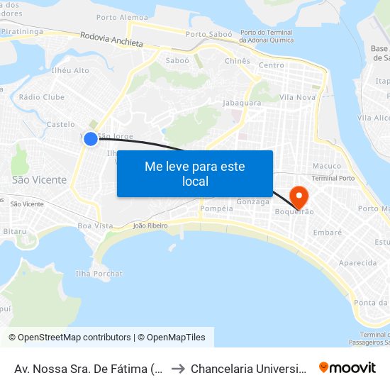 Av. Nossa Sra. De Fátima (Makro/Igreja Batista) to Chancelaria Universidade Santa Cecília map