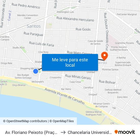Av. Floriano Peixoto (Praça Da Independência) to Chancelaria Universidade Santa Cecília map
