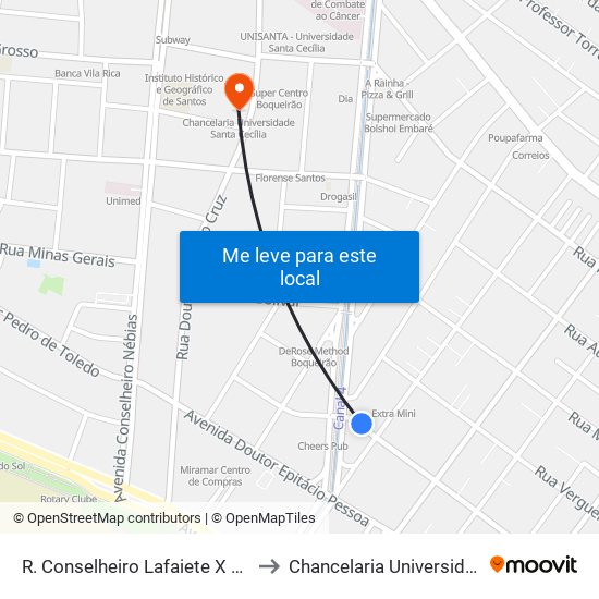 R. Conselheiro Lafaiete X Av. Siqueira Campos to Chancelaria Universidade Santa Cecília map