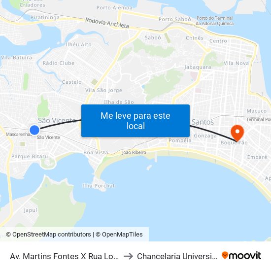 Av. Martins Fontes X Rua Lourival Moreira Do Amaral to Chancelaria Universidade Santa Cecília map