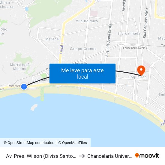 Av. Pres. Wilson (Divisa Santos/São Vicente) Intermunicipais to Chancelaria Universidade Santa Cecília map