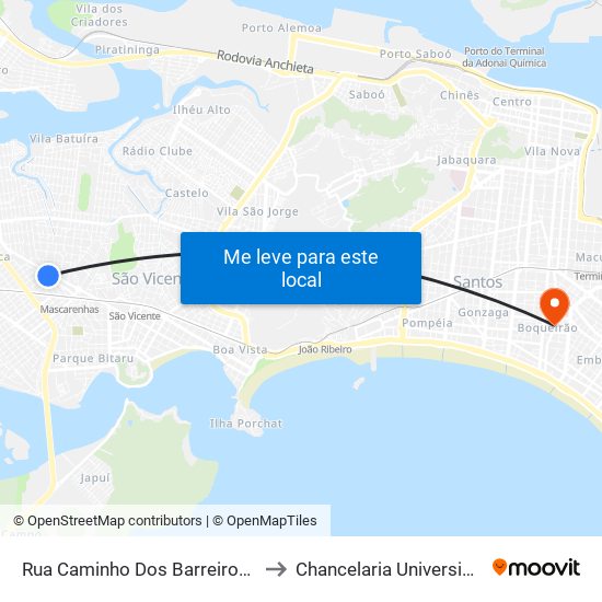 Rua Caminho Dos Barreiros (Empório Beira Mar) to Chancelaria Universidade Santa Cecília map