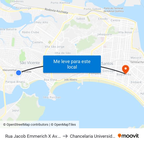 Rua Jacob Emmerich X Av. Capitão-Mor Aguiar to Chancelaria Universidade Santa Cecília map