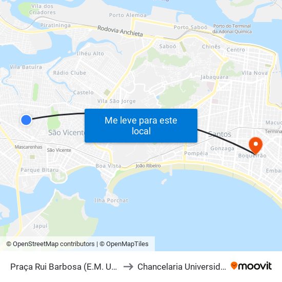 Praça Rui Barbosa (E.M. União Cívica Feminina) to Chancelaria Universidade Santa Cecília map