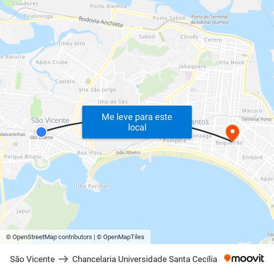 São Vicente to Chancelaria Universidade Santa Cecília map
