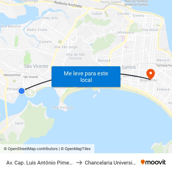 Av. Cap. Luís Antônio Pimenta X Rua Bento Viana to Chancelaria Universidade Santa Cecília map