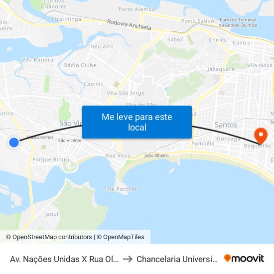 Av. Nações Unidas X Rua Olegário Herculano Alves to Chancelaria Universidade Santa Cecília map