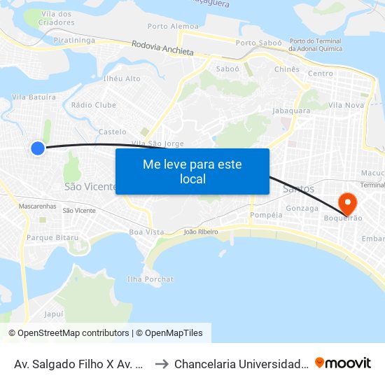Av. Salgado Filho X Av. Augusto Severo to Chancelaria Universidade Santa Cecília map