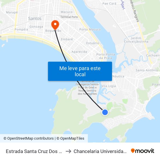 Estrada Santa Cruz Dos Navegantes 101 to Chancelaria Universidade Santa Cecília map