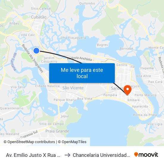 Av. Emílio Justo X Rua Djalma Ortega to Chancelaria Universidade Santa Cecília map