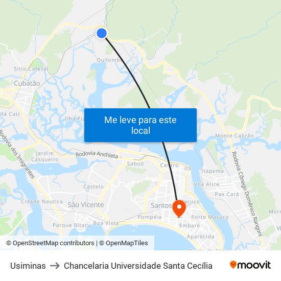 Usiminas to Chancelaria Universidade Santa Cecília map