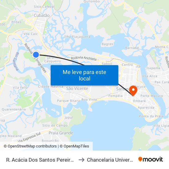 R. Acácia Dos Santos Pereira X R. Roberto Mario Santini to Chancelaria Universidade Santa Cecília map