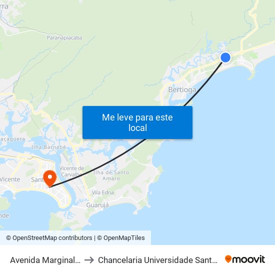 Avenida Marginal, 801 to Chancelaria Universidade Santa Cecília map