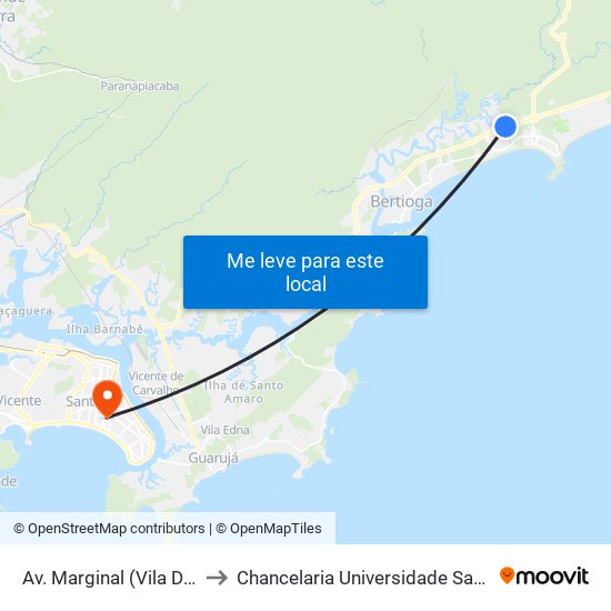 Av. Marginal (Vila Do Bem) to Chancelaria Universidade Santa Cecília map