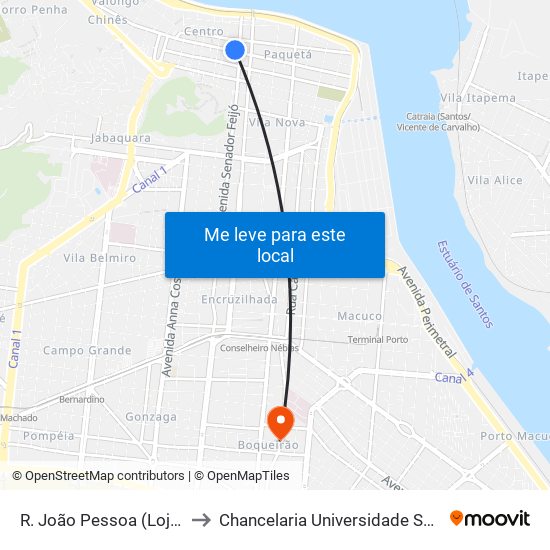 R. João Pessoa (Lojas Cem) to Chancelaria Universidade Santa Cecília map