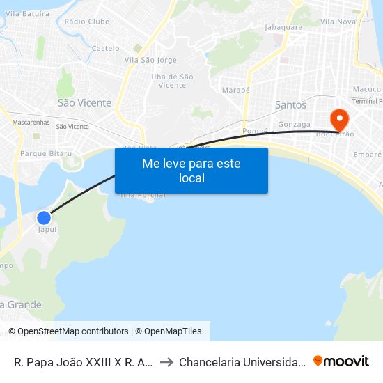 R. Papa João XXIII X R. Antônio Fernandes to Chancelaria Universidade Santa Cecília map