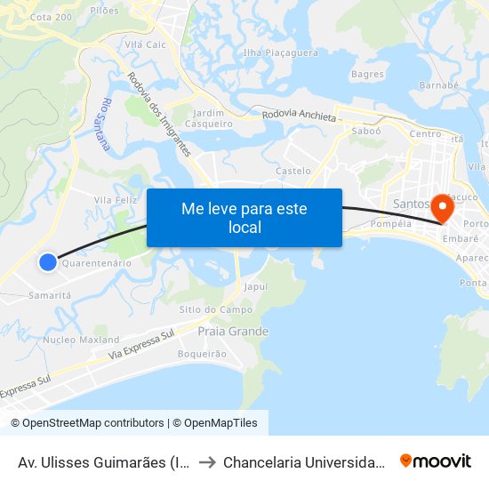 Av. Ulisses Guimarães (Igreja Universal) to Chancelaria Universidade Santa Cecília map