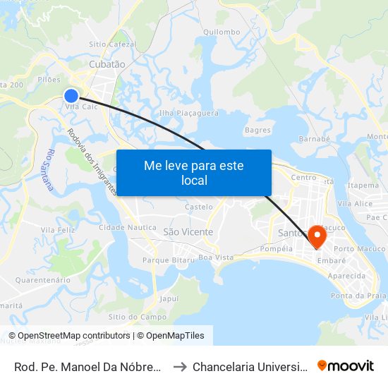 Rod. Pe. Manoel Da Nóbrega (Morro Do Pica-Pau) to Chancelaria Universidade Santa Cecília map