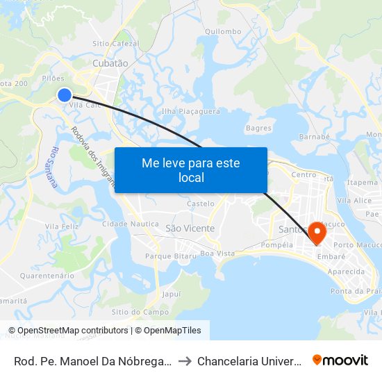 Rod. Pe. Manoel Da Nóbrega (Passarela Vila Esperança) to Chancelaria Universidade Santa Cecília map