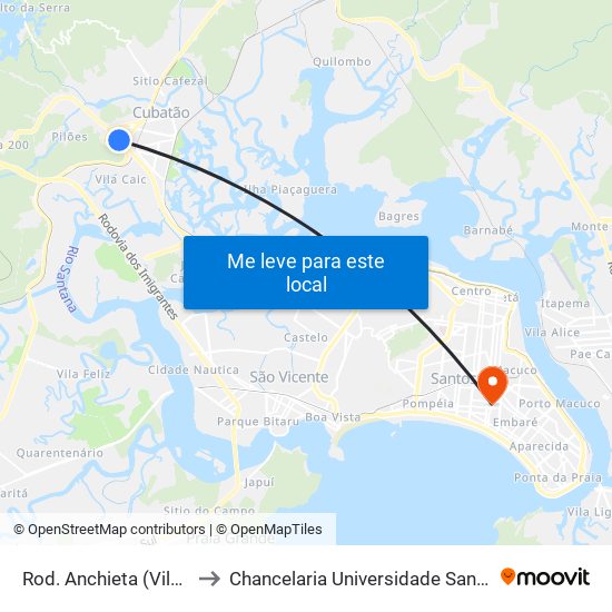Rod. Anchieta (Vila Noel) to Chancelaria Universidade Santa Cecília map