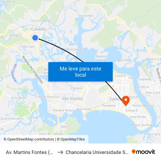 Av. Martins Fontes (Consigaz) to Chancelaria Universidade Santa Cecília map