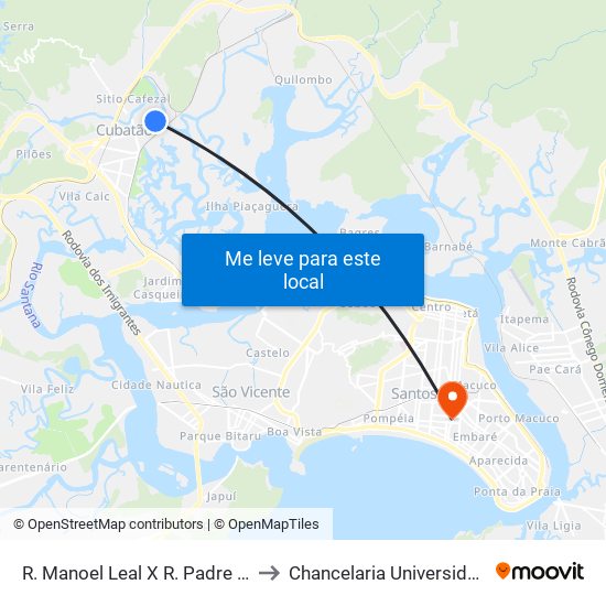R. Manoel Leal X R. Padre Primo Maria Viêira to Chancelaria Universidade Santa Cecília map