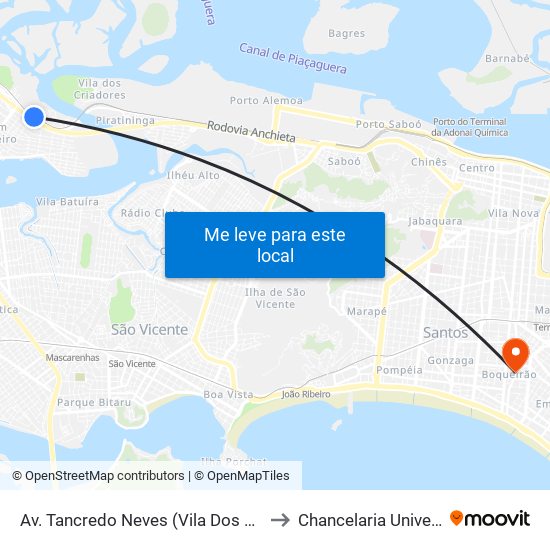 Av. Tancredo Neves (Vila Dos Pescadores/Caminho Mont Serrat) to Chancelaria Universidade Santa Cecília map