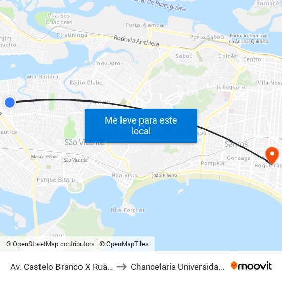 Av. Castelo Branco X Rua Maurício Moura to Chancelaria Universidade Santa Cecília map