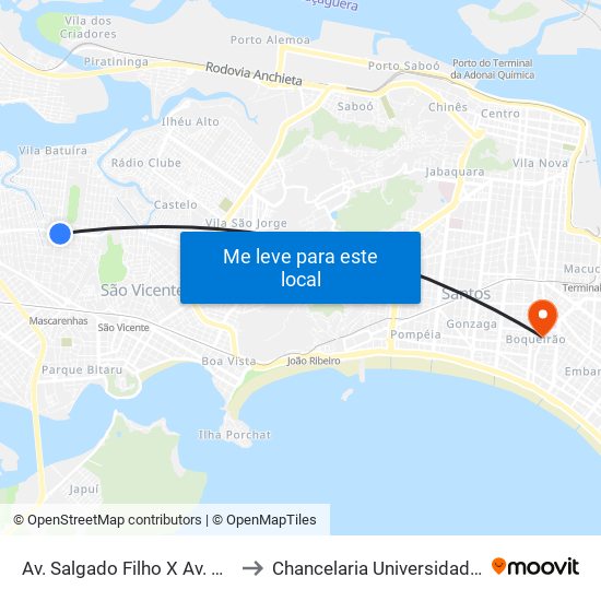 Av. Salgado Filho X Av. Augusto Severo to Chancelaria Universidade Santa Cecília map
