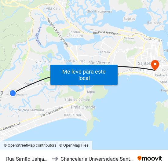 Rua Simão Jahjah, 979 to Chancelaria Universidade Santa Cecília map