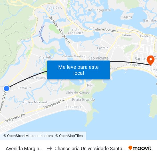 Avenida Marginal, 31 to Chancelaria Universidade Santa Cecília map