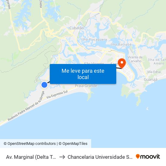 Av. Marginal (Delta Terminais) to Chancelaria Universidade Santa Cecília map