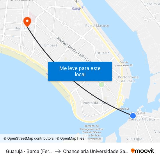 Guarujá - Barca (Ferry Boat) to Chancelaria Universidade Santa Cecília map