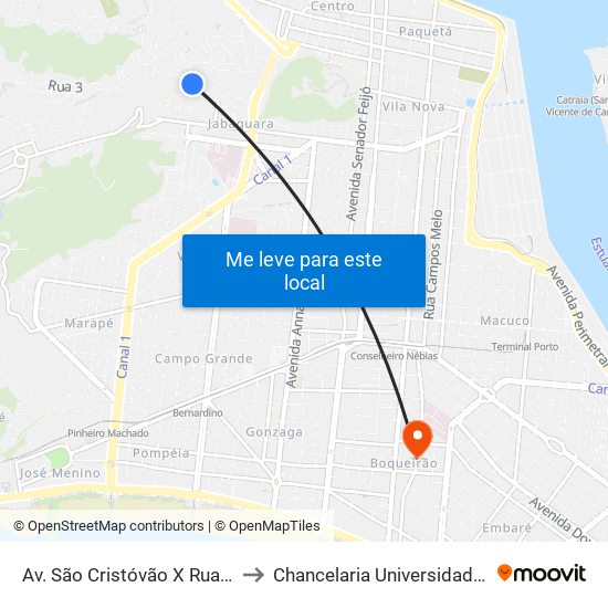 Av. São Cristóvão X Rua São Bernardo to Chancelaria Universidade Santa Cecília map