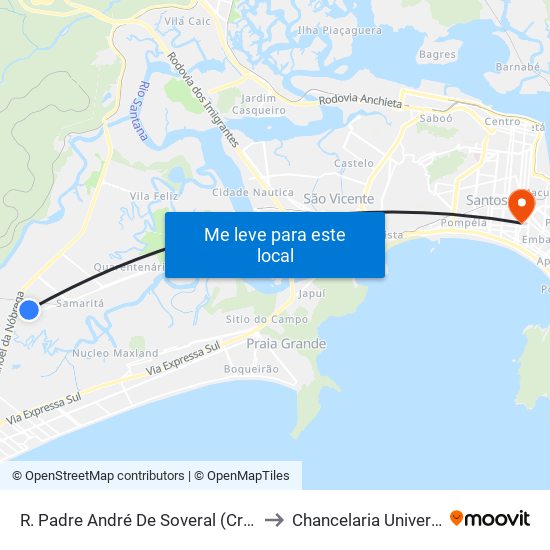 R. Padre André De Soveral (Creche Ondina Marques De Melo) to Chancelaria Universidade Santa Cecília map
