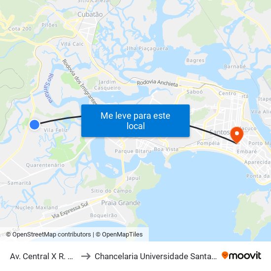 Av. Central X R. Cinco to Chancelaria Universidade Santa Cecília map